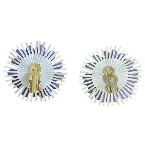 Colorful Flower Clip On Earrings 70s Style - Picture 2 of 3